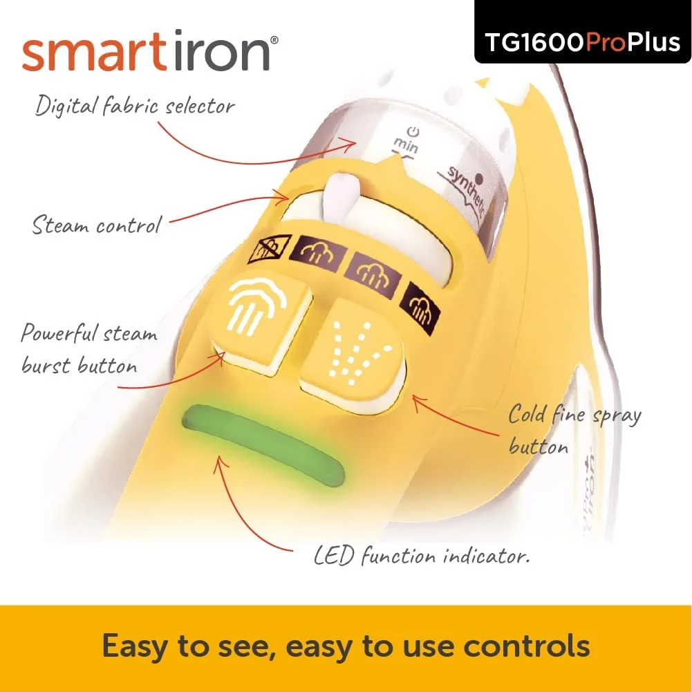 Oliso TG1600 Pro Plus 1800 Watt SmartIron with Auto Lift - for Clothes, Sewing, Quilting and Crafting Ironing | Diamond Ceramic-Flow Soleplate Steam Iron, Yellow - Image 7