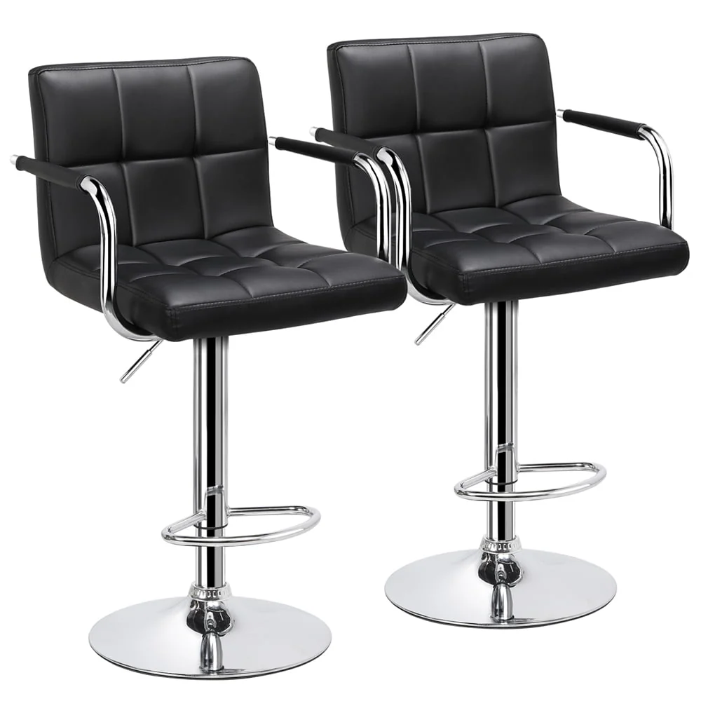 Yaheetech 2pcs PU Leather Adjustable Bar Stools for Dining Room, Black(Beige)
