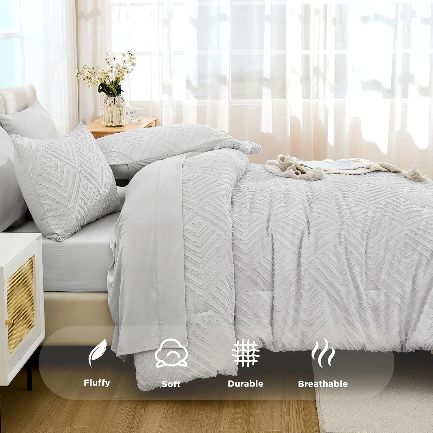Queen Comforter Set 7 Piece Dark Emerald Green - Bed in a Bag Queen Boho Lightweight Fluffy Tufted Bedding Sets with Comforter, Sheets, Pillowcases & Shams - Image 25