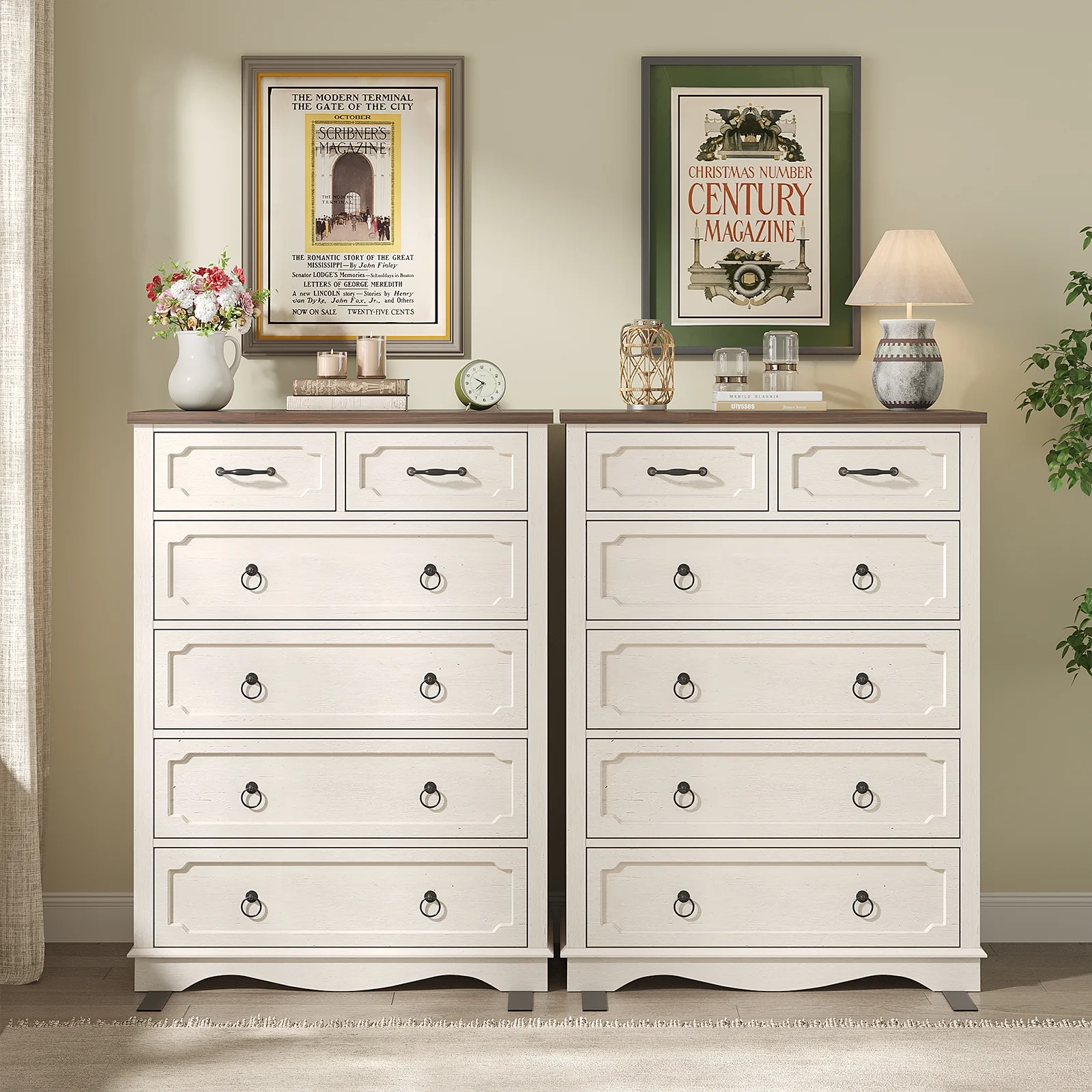 Vabches Farmhouse 6 Drawer Dresser, 43" Tall Chest of Drawers for Bedroom, Living Room, Hallway, Entryway, Antique White - Image 8