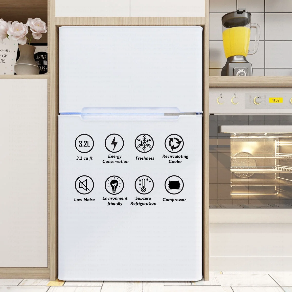 Costway Refrigerator Small Freezer Cooler Fridge Compact 3.2 cu ft. Unit, Grey - Image 12