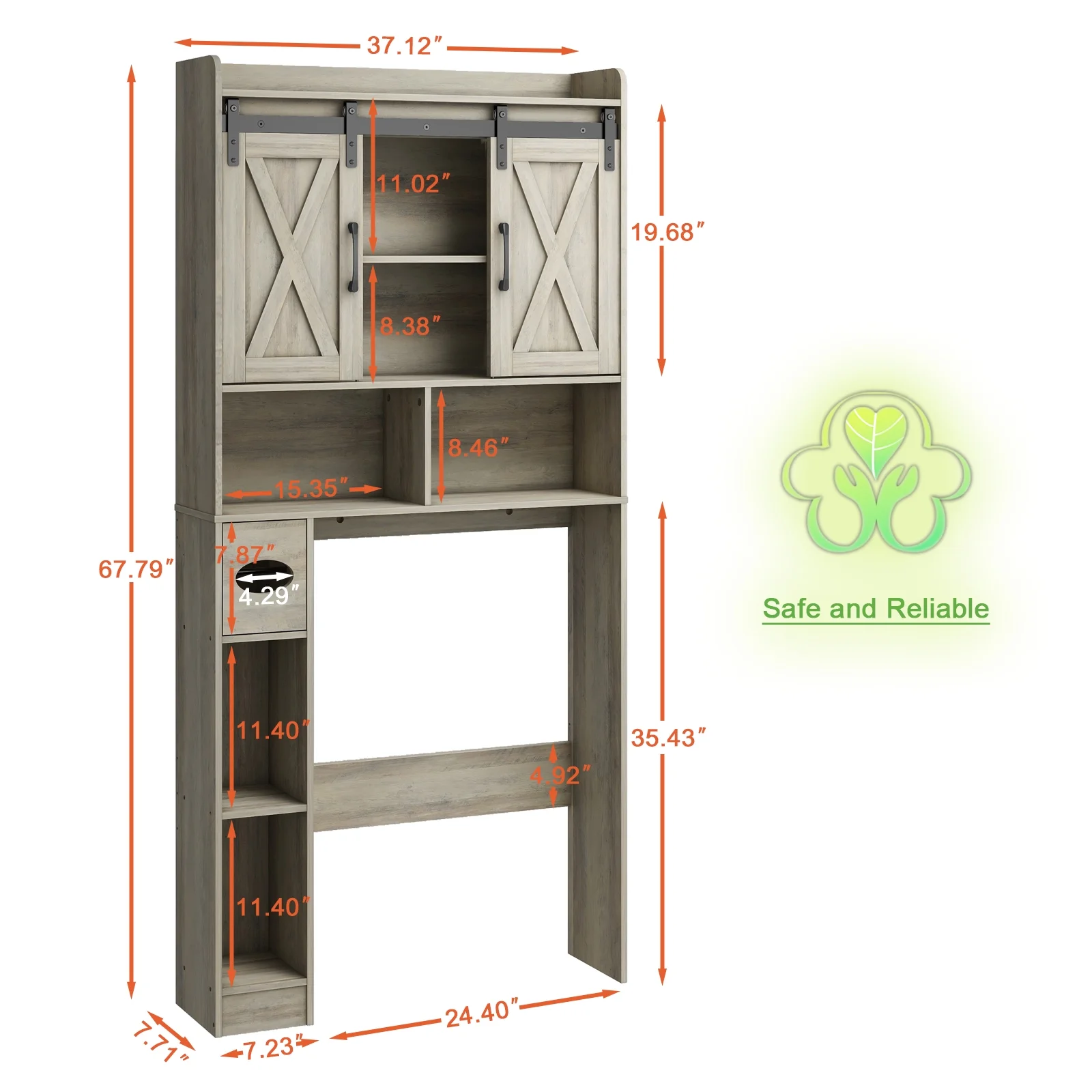 Over The Toilet Storage Cabinet, Farmhouse Storage Cabinet Over Toilet with Sliding Doors-Home Space-Saving Toilet Rack, for Bathroom, Restroom, Laundry - Image 14