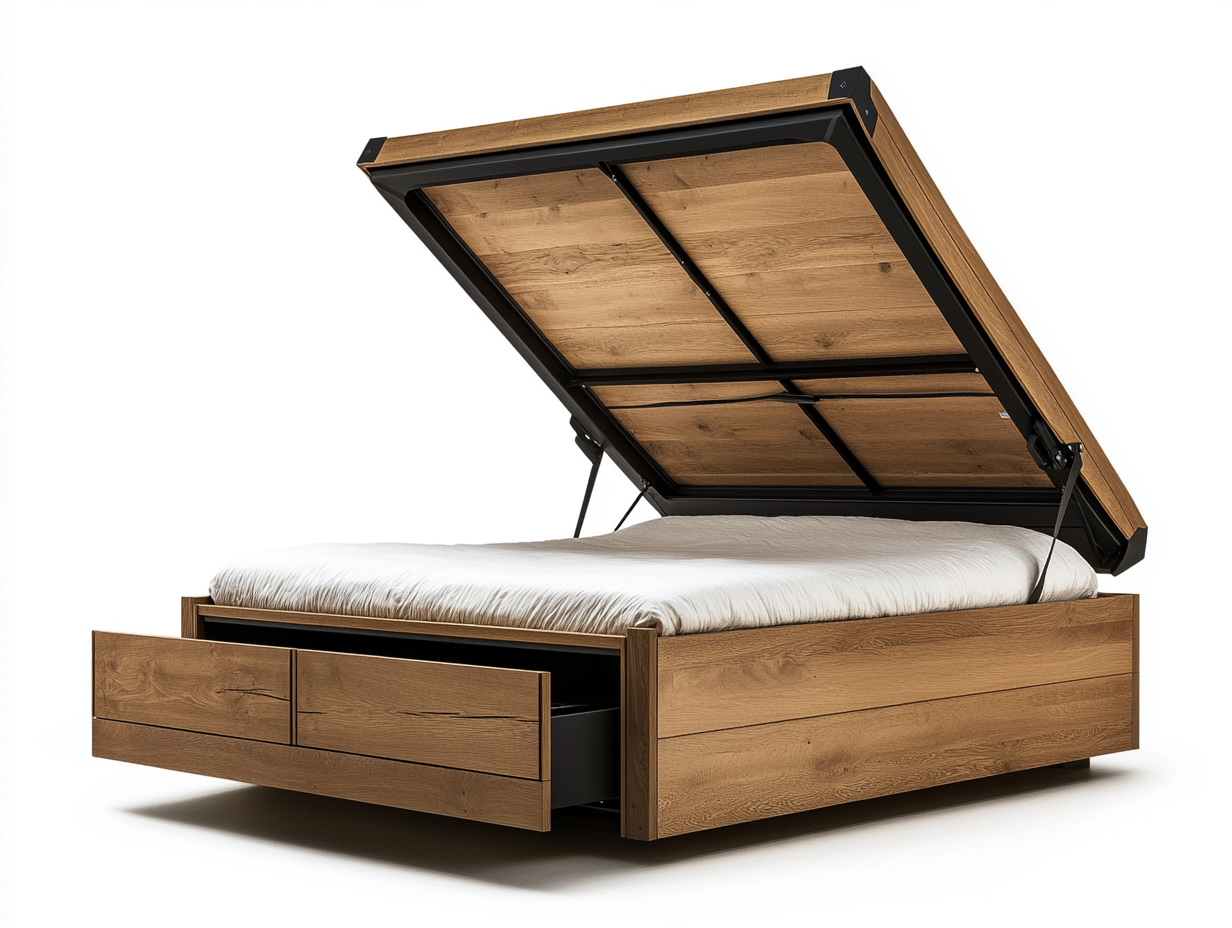 Cama abatible con almacenamiento inferior para dormitorio moderno