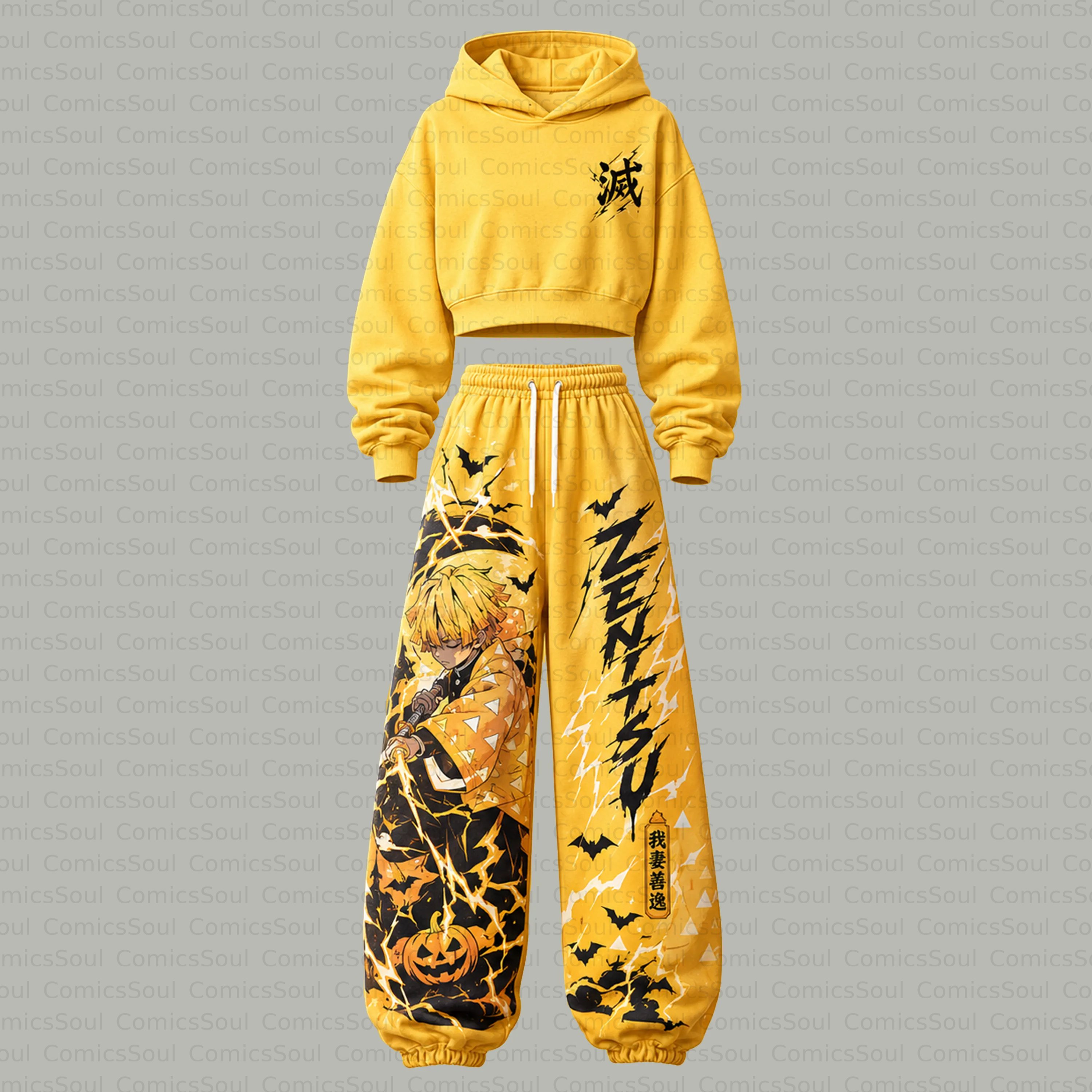 Demon Slayer Cropped Long Sleeve Hoodie & High Waist Jogger Pants Two Piece TeeThreads Sustain the Scene with Custom Apparel