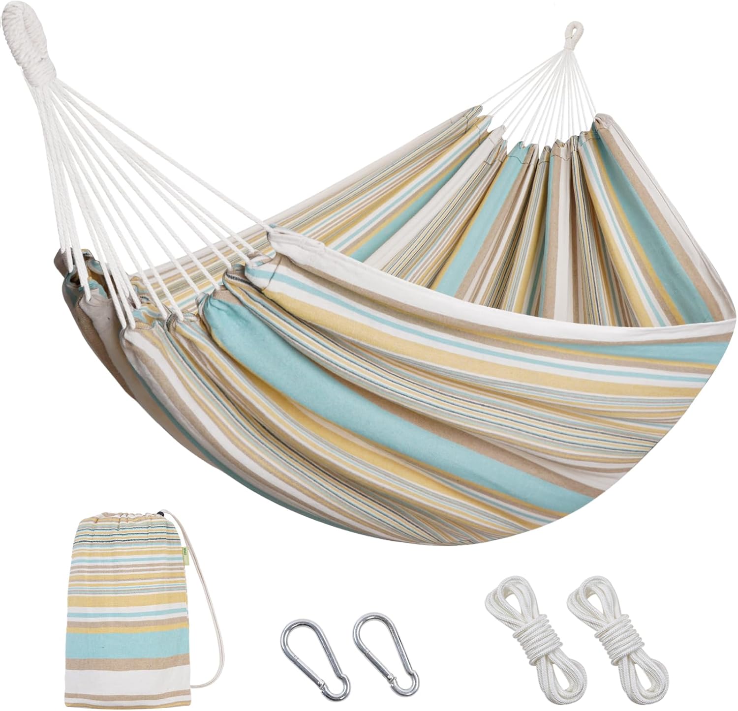 Portable Lightweight 2-Person Hanging Hammock Thick Cotton Canvas Parachute Nylon Fabric Swing Hammock