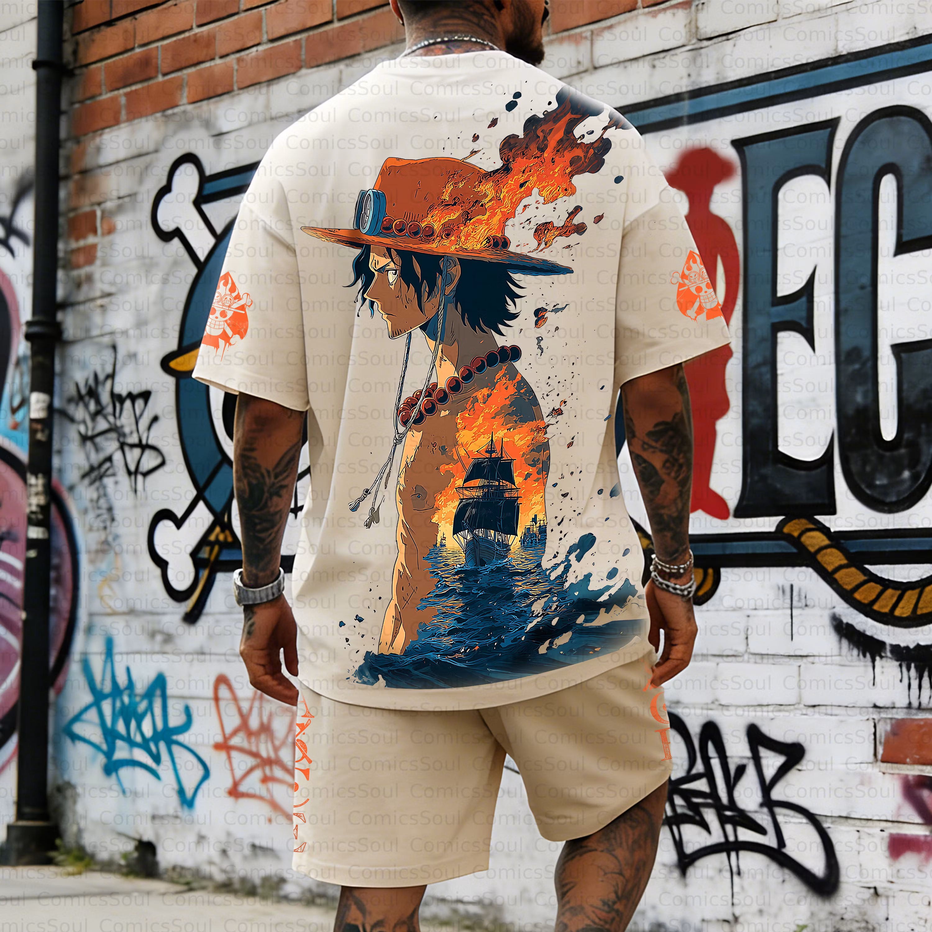 Unisex Anime Inspired Vintage T-shirt& Shorts 2 Pieces Set