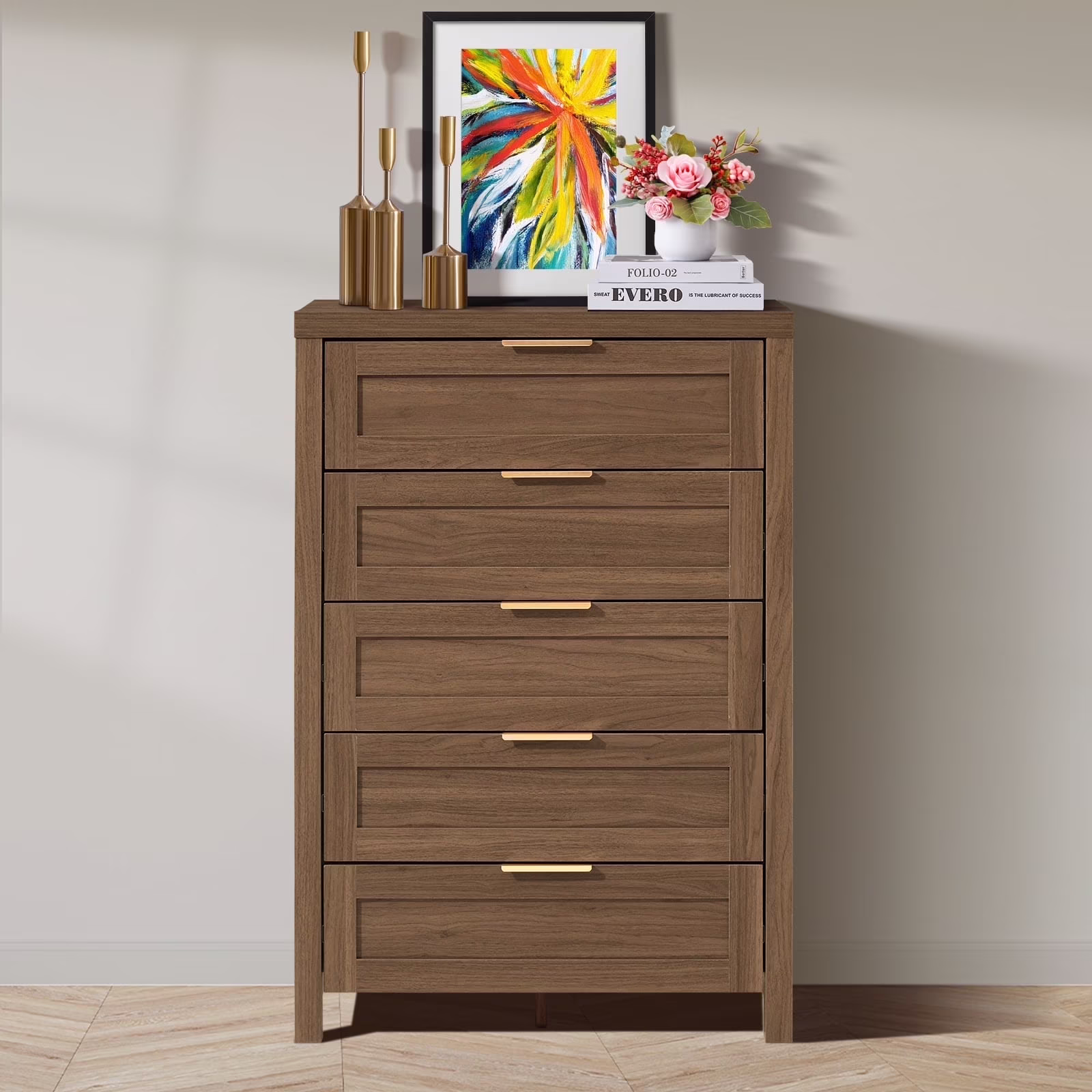 ARKANTOS Wooden 6 Drawer Double Dressers, Wide Chests of Drawers for Bedroom, Natural Oak