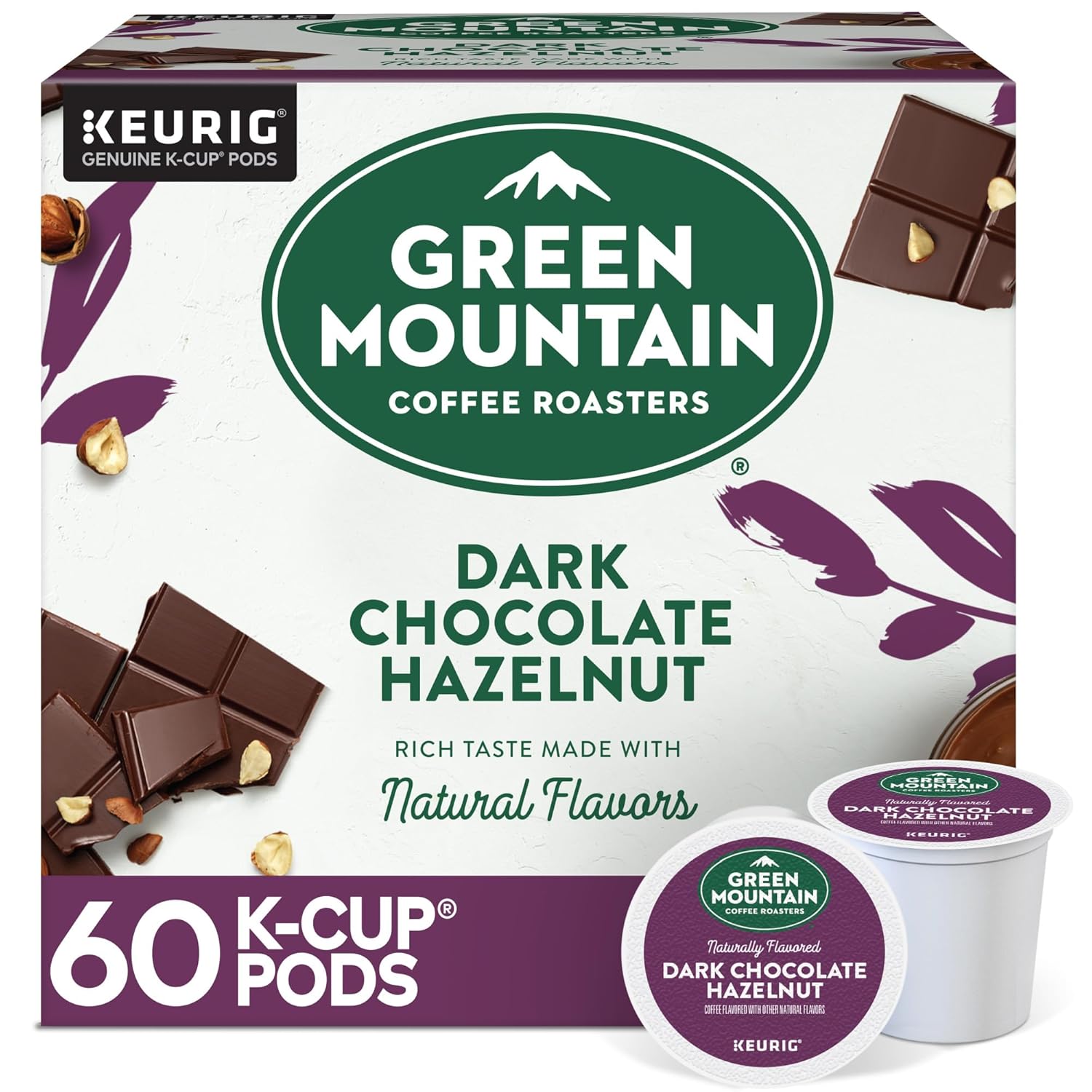 Green Mountain Coffee Roasters Dark Chocolate Hazelnut Coffee. Keurig Single Serve K-Cup Pods. 60 Count