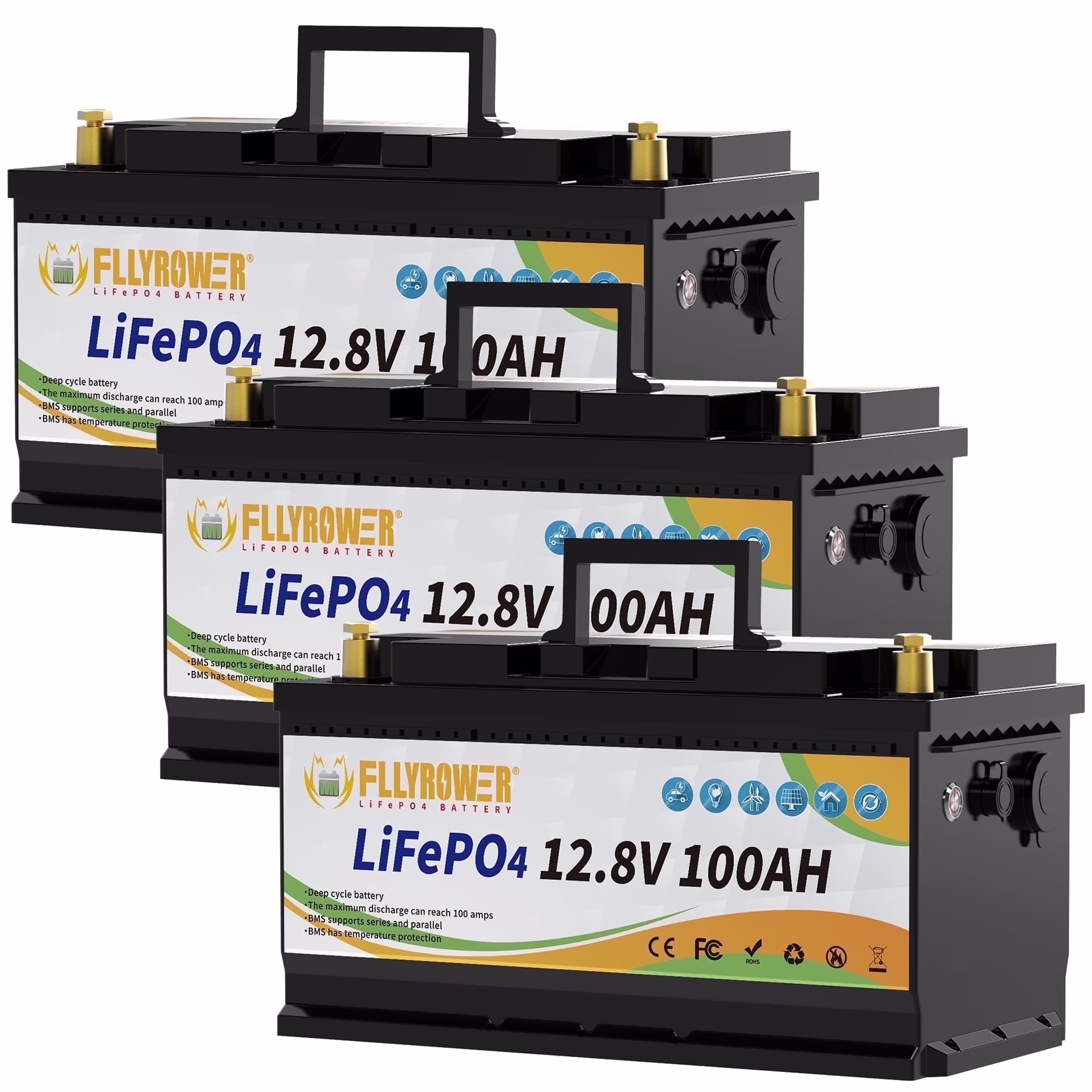 12V 100Ah LiFePO4 Lithium Battery with a Charger,for RV,Marine,Solar,Trolling Motor,Camping,Home Energy Storage,Built in 100A BMS,15000+Deep Cycles - Image 5