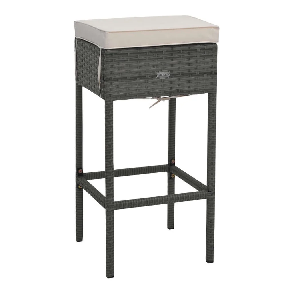 Topcobe 5 Pieces Outdoor Wicker Bar Table Set with Hidden Storage Shelves, Outdoor Patio Furniture for Garden Backyard Pool Deck-White - Image 16