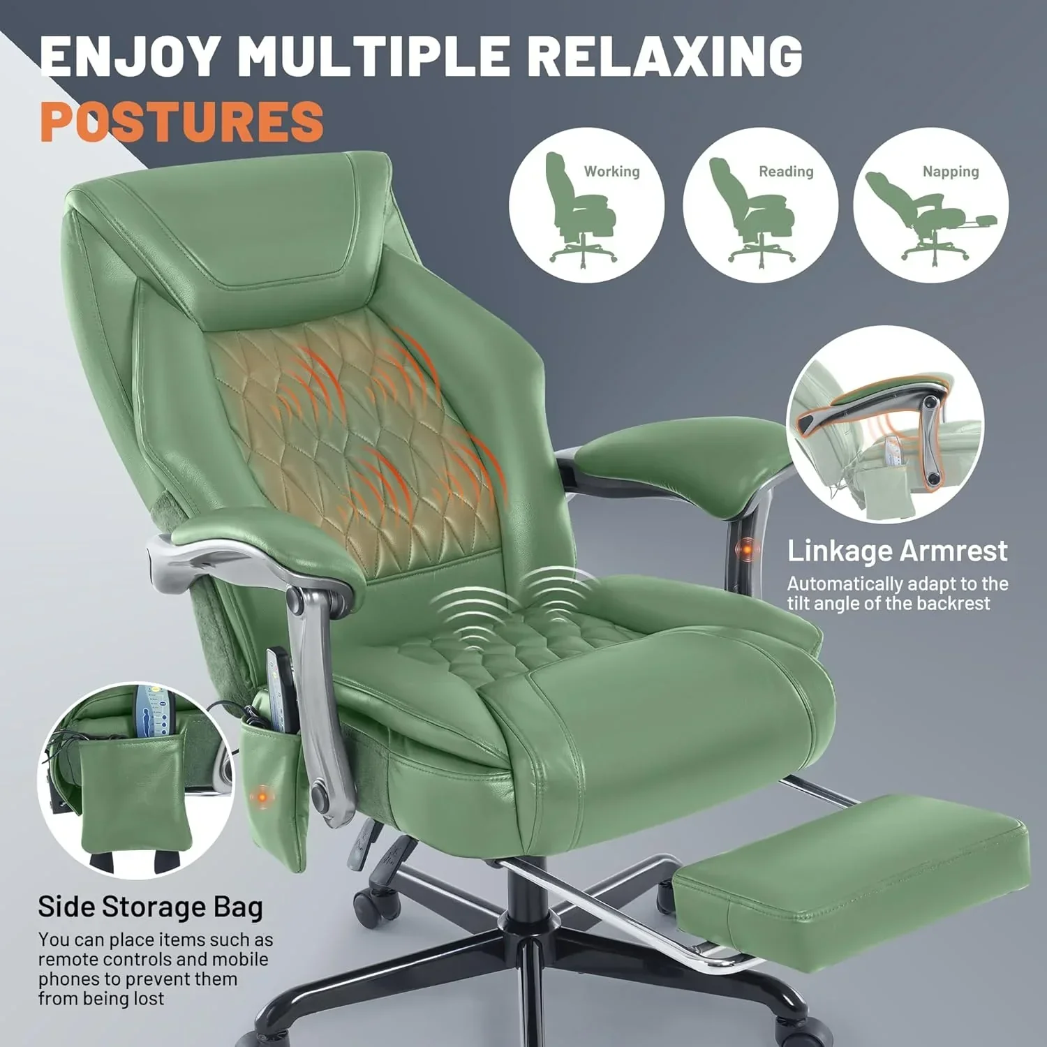 Massage Office Chair with Heating and Footrest Ergonomic Executive Reclining Office Chair