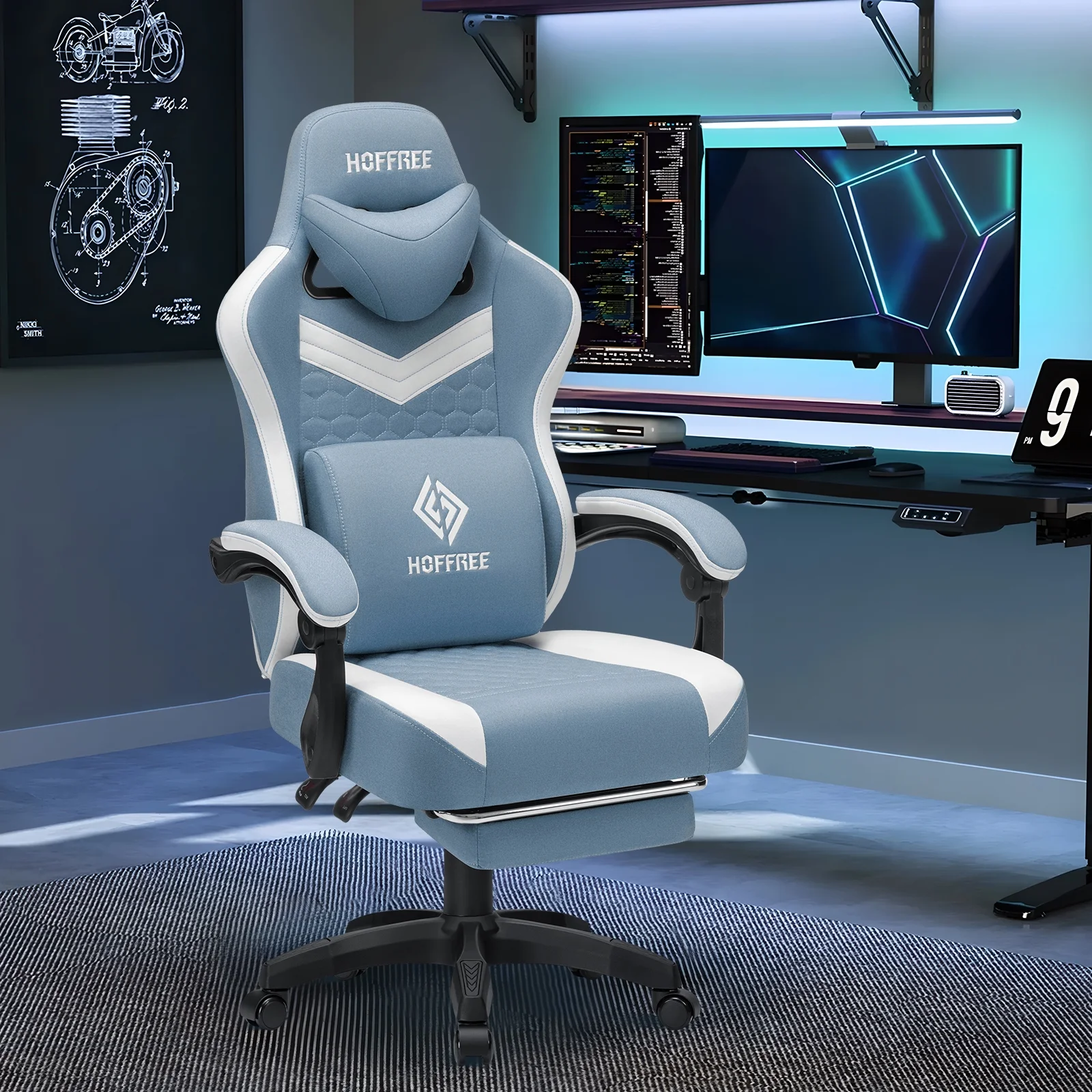 Hoffree Gaming Chair with Massage Fabric Office Chair with footrest for Adults, Ergonomic Gamer Chair with Headrest and Lumbar Support for Office Gaming, 440 LBS - Image 69