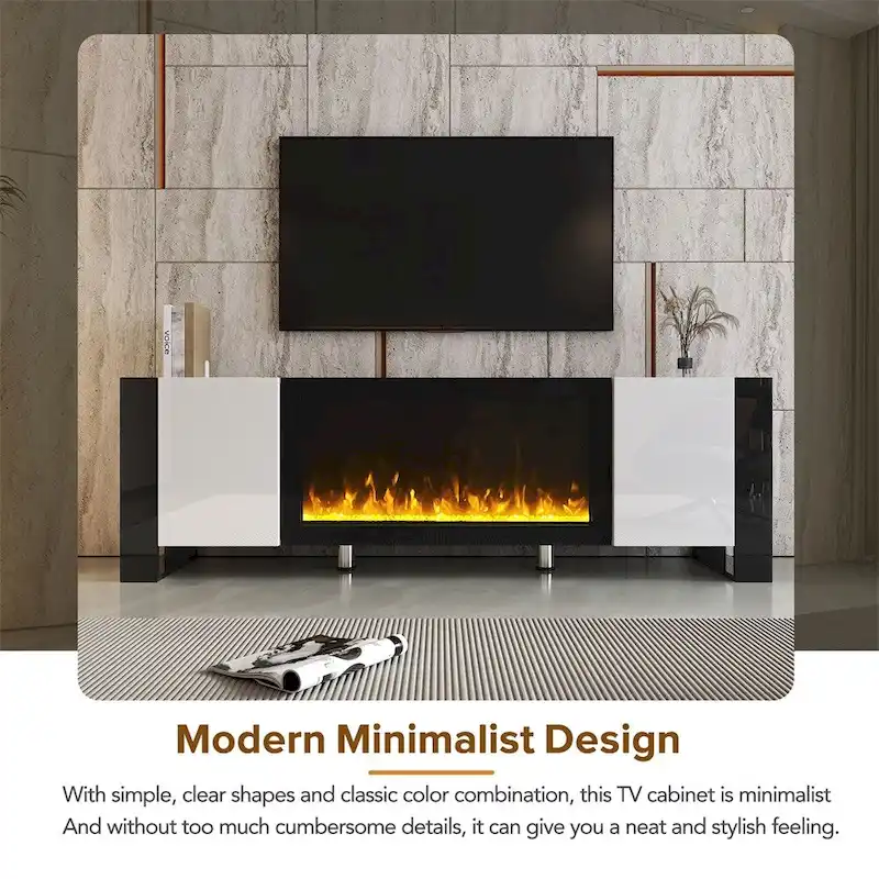 Contemporary TV Stand with Electric Fireplace - Fits TVs Up to 78 Inches
