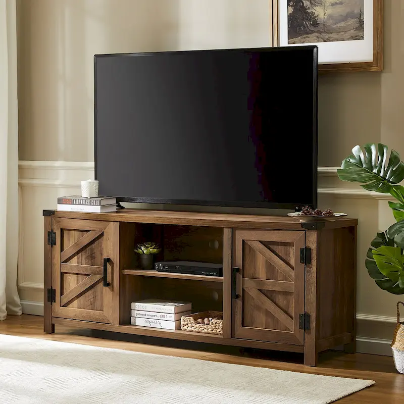 Rustic Farmhouse Barndoor TV Stand - Entertainment Center for TVs up to 70 Inches