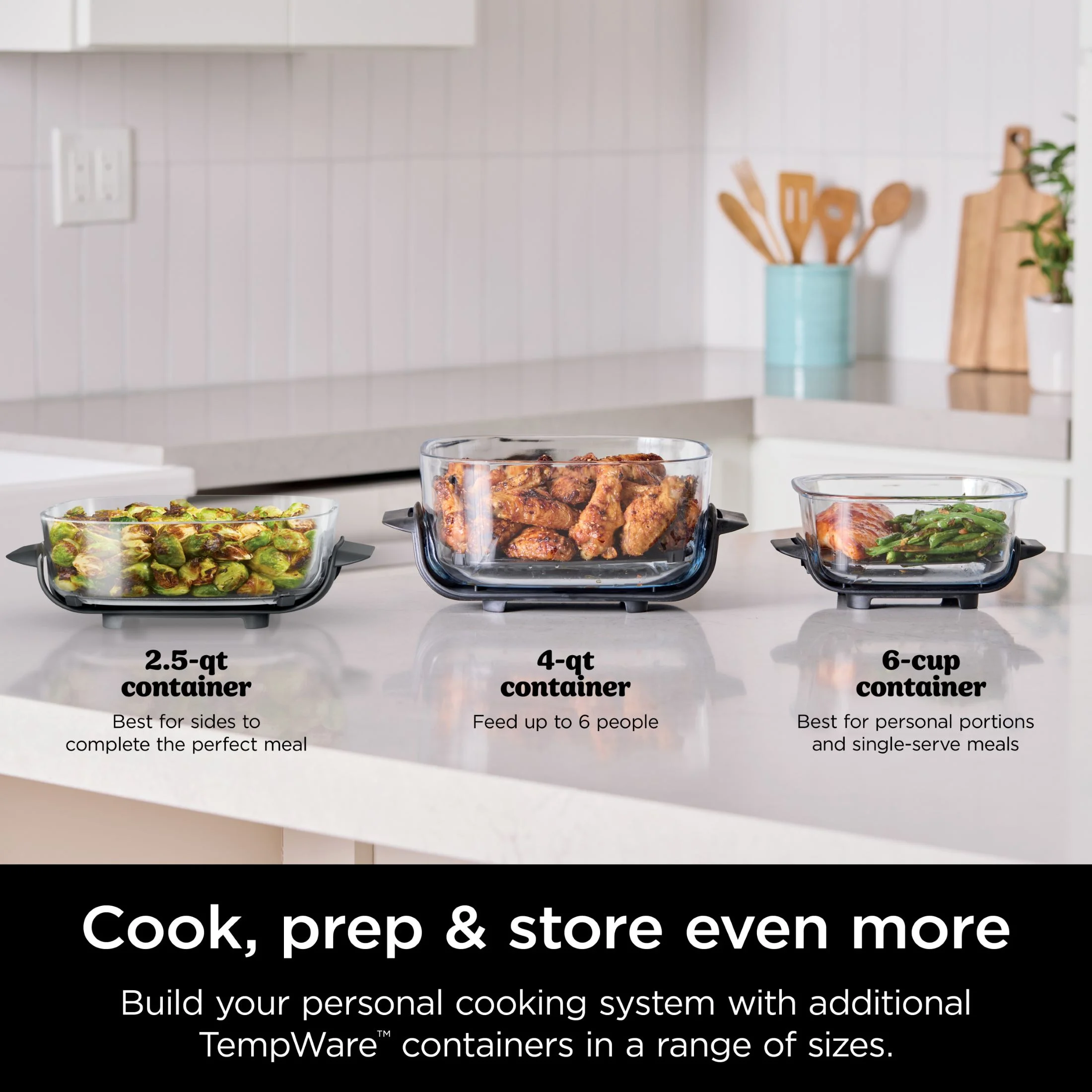 Ninja Crispi 3-in-1 Portable Glass Air Fryer Cooking System, 1500W, 4-Qt & 5-Cup TempWare Glass Containers with Storage Lids, Microwave, Freezer & Dishwasher Safe, White, FN100WH - Image 50