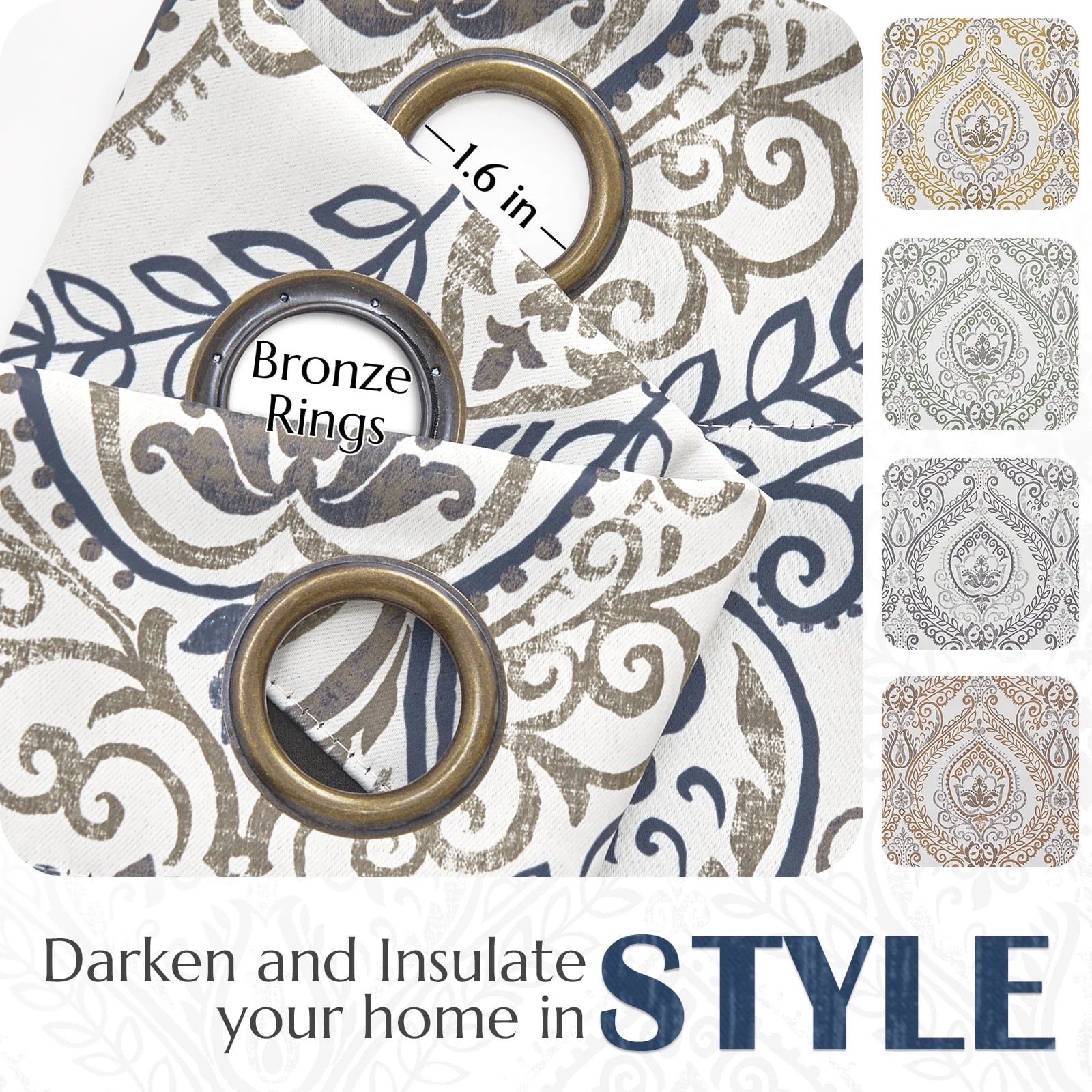 Curtainking 100% Blackout Curtains 84 in Blue Damask Medallion Window Curtains for Bedroom Grommet Thermal Insulated Drapes for Living Room Vintage Luxury Window Treatments Set 2 Panels - Image 3