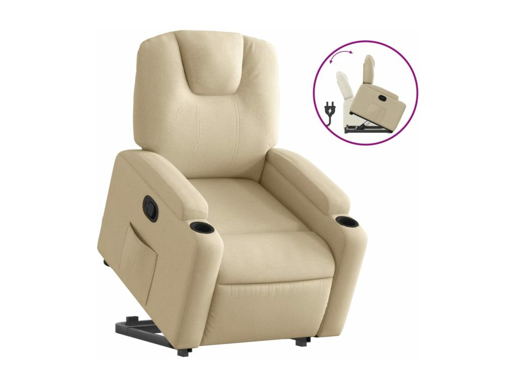 Sillón reclinable elevable de tela color crema
