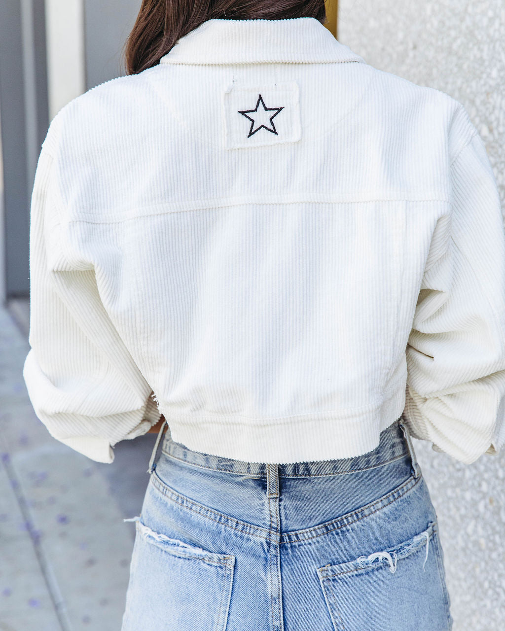 Adaley Cotton Distressed Crop Corduroy Jacket - White - FINAL SALE - Se7enfashion