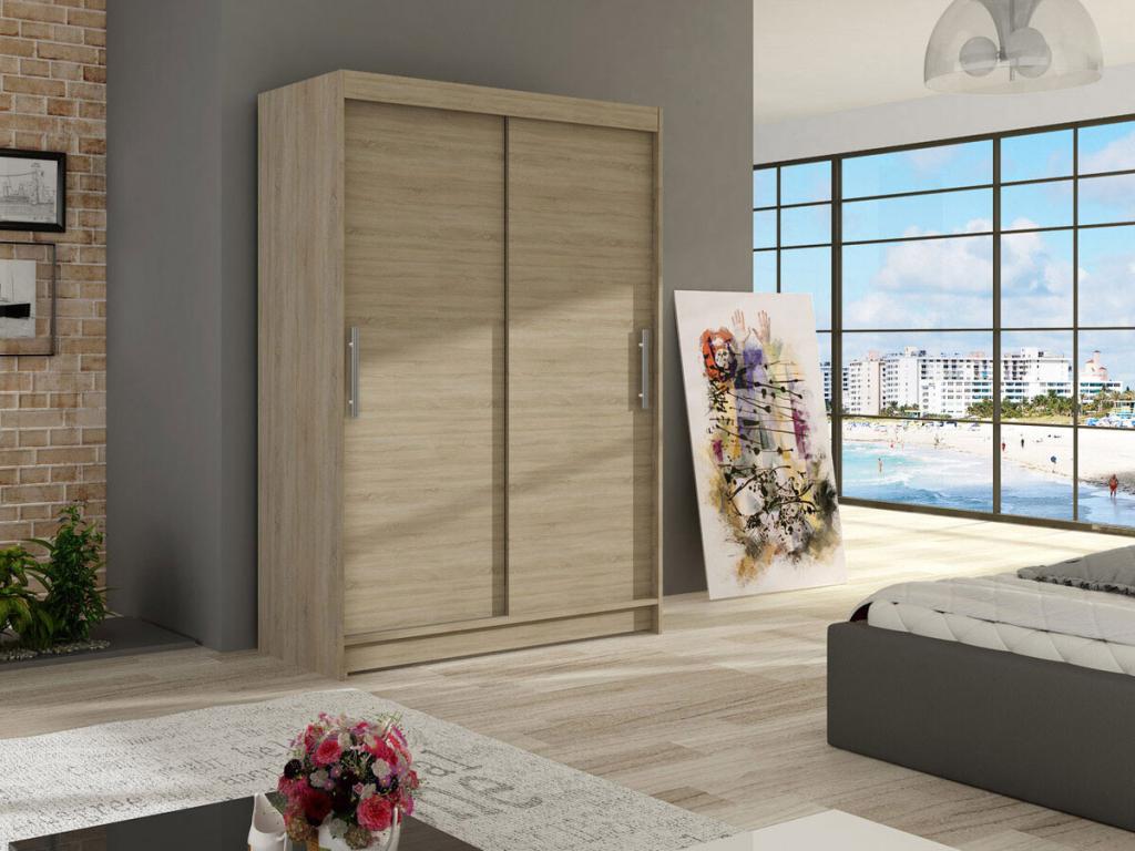 Armario Atlanta 117, Roble Sonoma, 200x120x58cm, Puertas de armario: Correderas