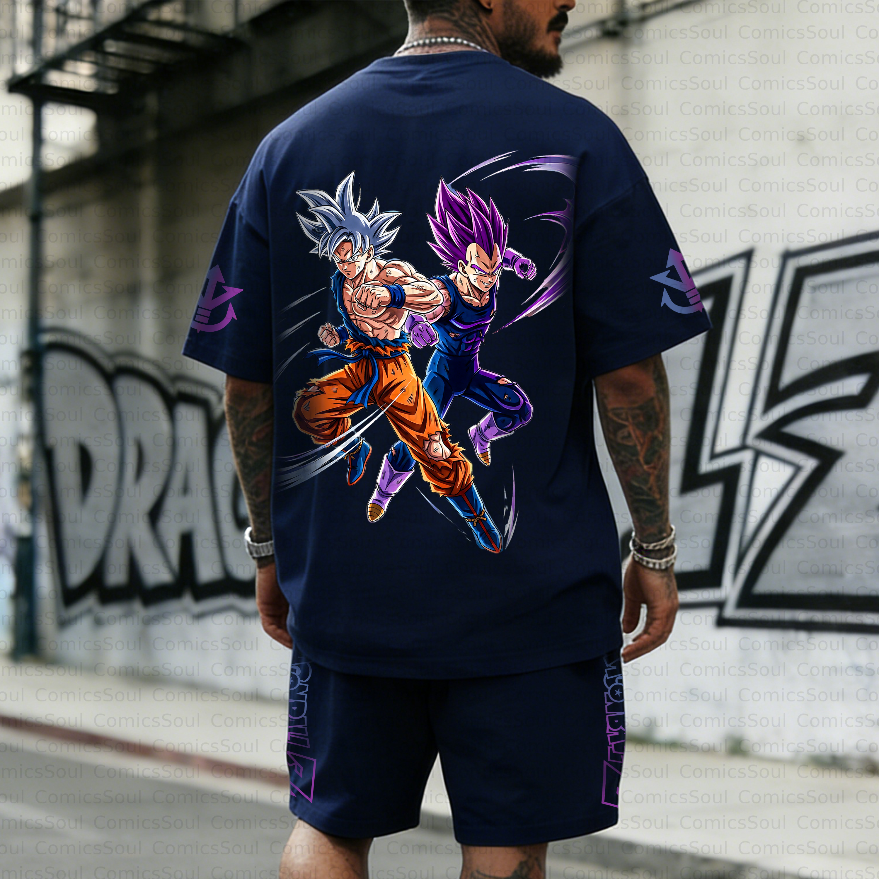 Unisex Anime Inspired Vintage T-shirt& Shorts 2 Pieces Set