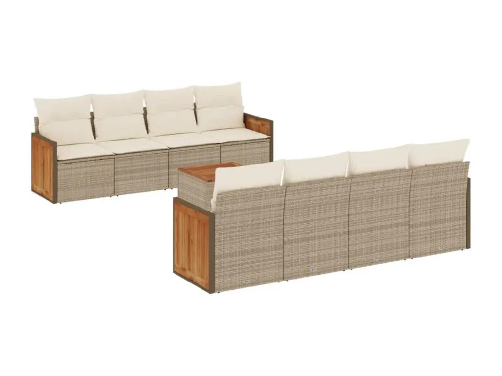 Set de sofás de jardín 9 piezas con cojines ratán sintético beige 12643CVZD