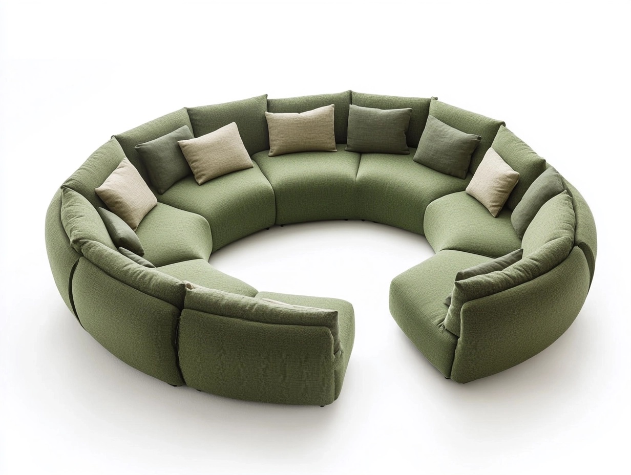 Sofá modular verde en forma circular para sala de estar moderno de tela 380cm para reuniones familiares SY0963900