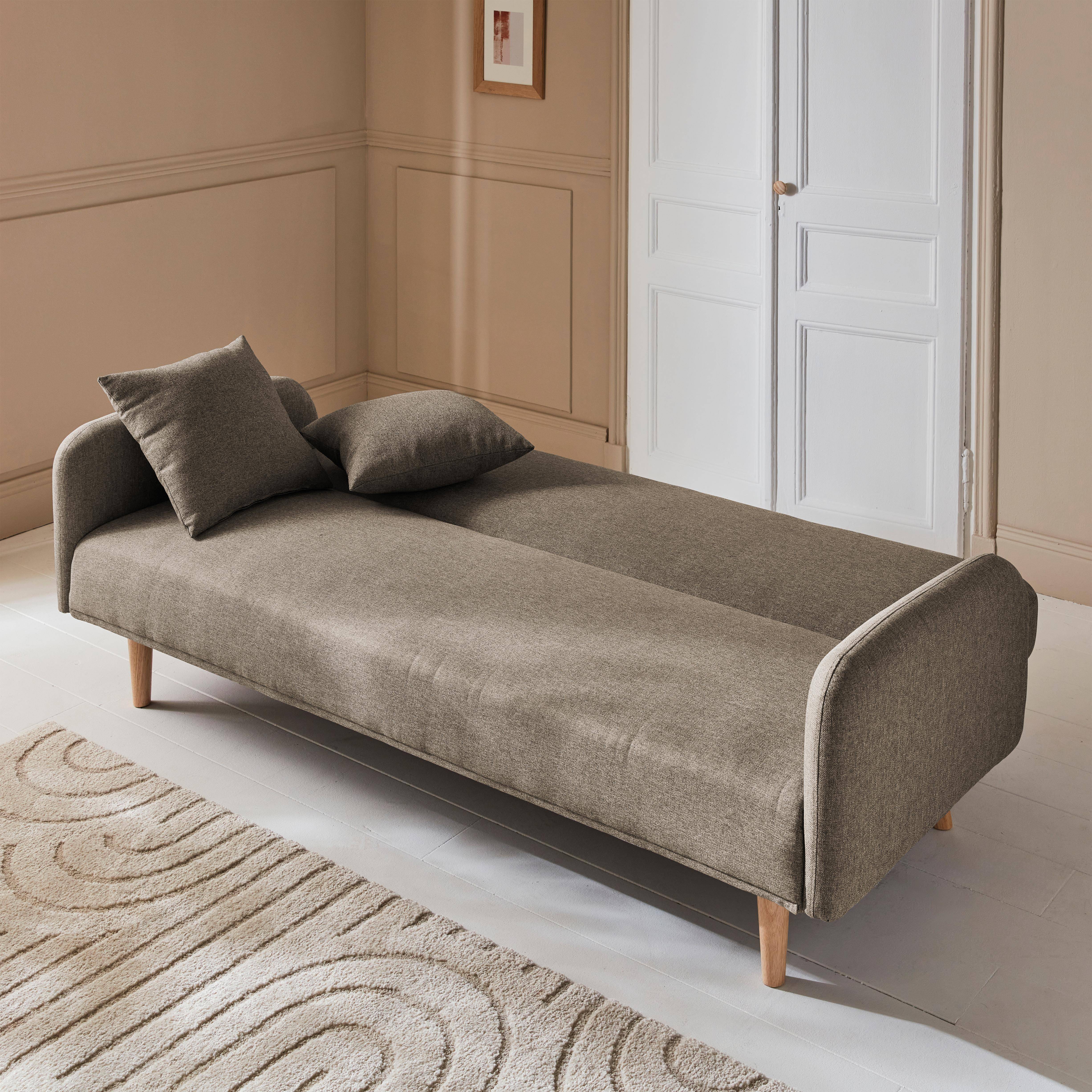 Erik - Sofá cama de 2-3 plazas de tela, patas de madera de hevea