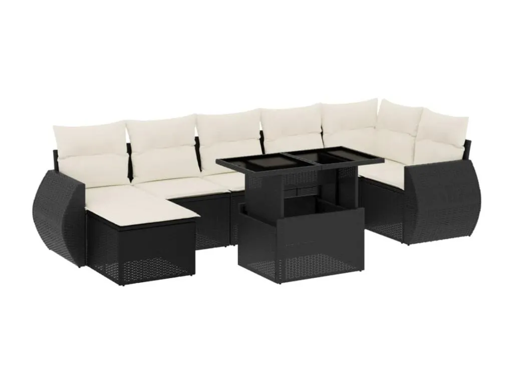 Lluesmamuebles Set de sofás de jardín 8 piezas y cojines ratán sintético negro