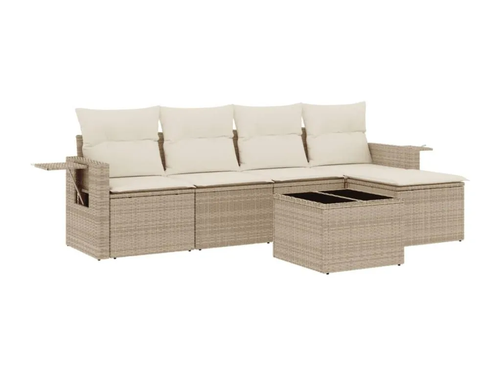 Juego de sofás jardín con cojines 6 piezas ratán sintético beige 52414SEHO