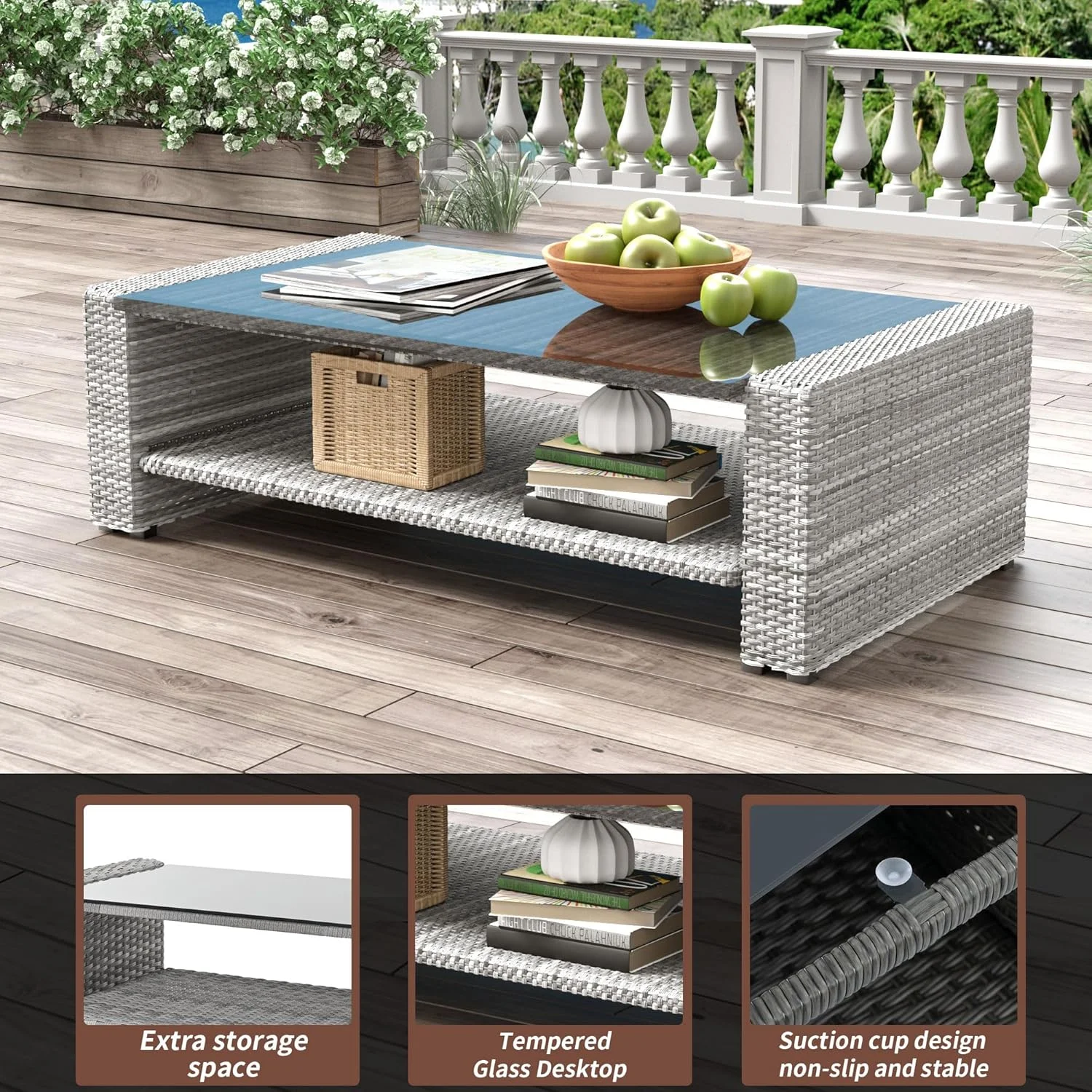 4 Pieces Patio Conversation Set, Outdoor Furniture Set with Cushion, Outside Sectional Rattan Wicker Sofa Furniture Set for Garden, Porch, Backyard, Gray - Image 33