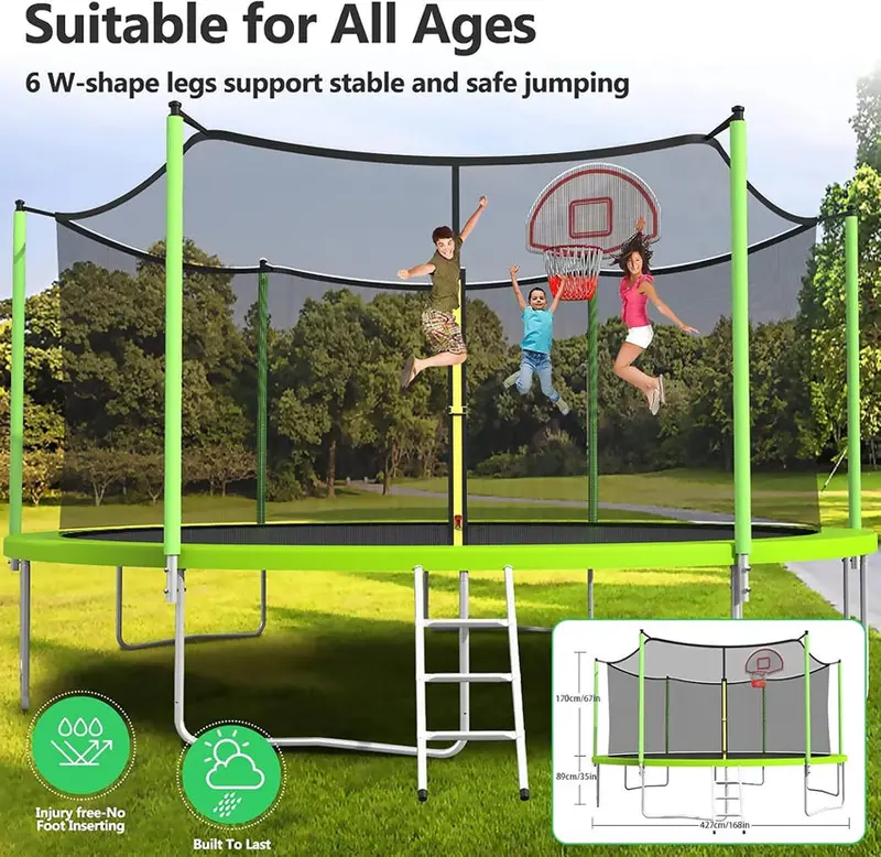 Trampoline With Enclosure Net And Adjustable Basketball Hoop - 8ft, 10ft, 12ft, 14ft, 15ft, 16ft - Image 60 Trampoline With Enclosure Net And Adjustable Basketball Hoop - 8ft, 10ft, 12ft, 14ft, 15ft, 16ft - Image 60