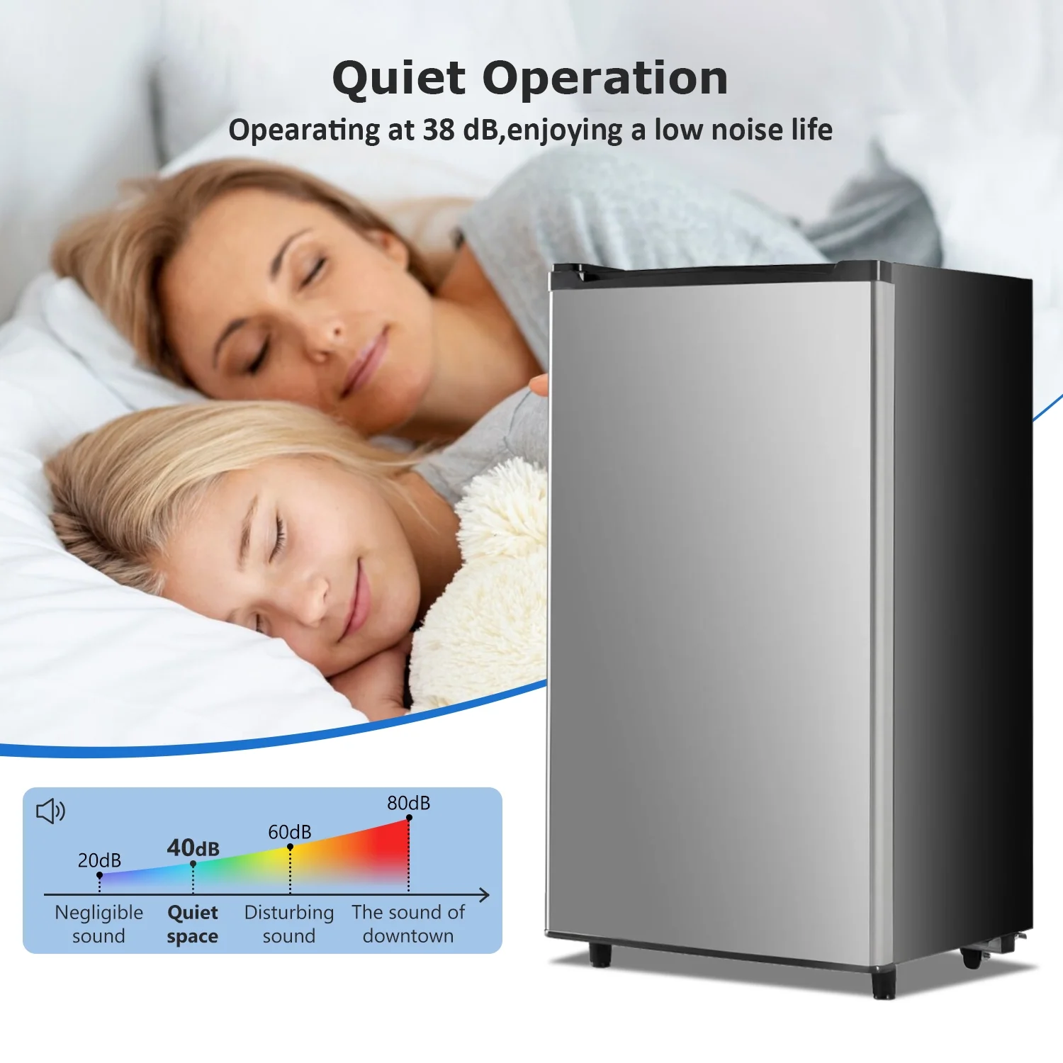 Beddle Mini Fridge with Freezer 3.2 Cu.ft Small Refrigerator for Dorm Bedroom, Compact Refrigerators Single Door Adjustable Thermostat Low Noise,Silver - Image 5