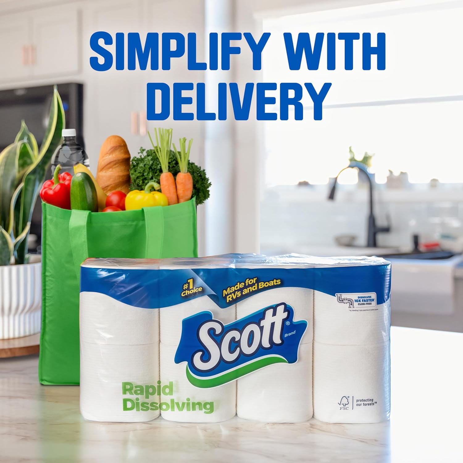 Scott Rapid-Dissolving Toilet Paper, 12 Double Rolls, Septic-Safe, Toilet Paper
