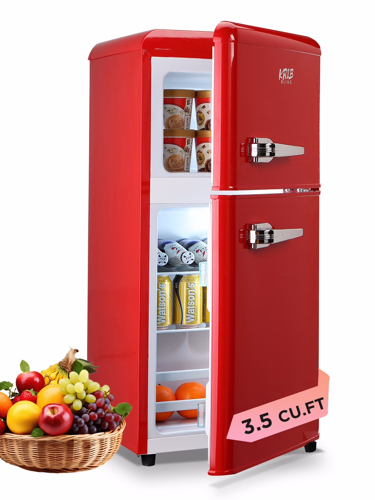 Krib B Compact Refrigerator 3.5 Cu.ft, Mini Fridge with Freezer, Modern Fridge with Dual Door, 7 Grade Temperature Adjustment, Silver
