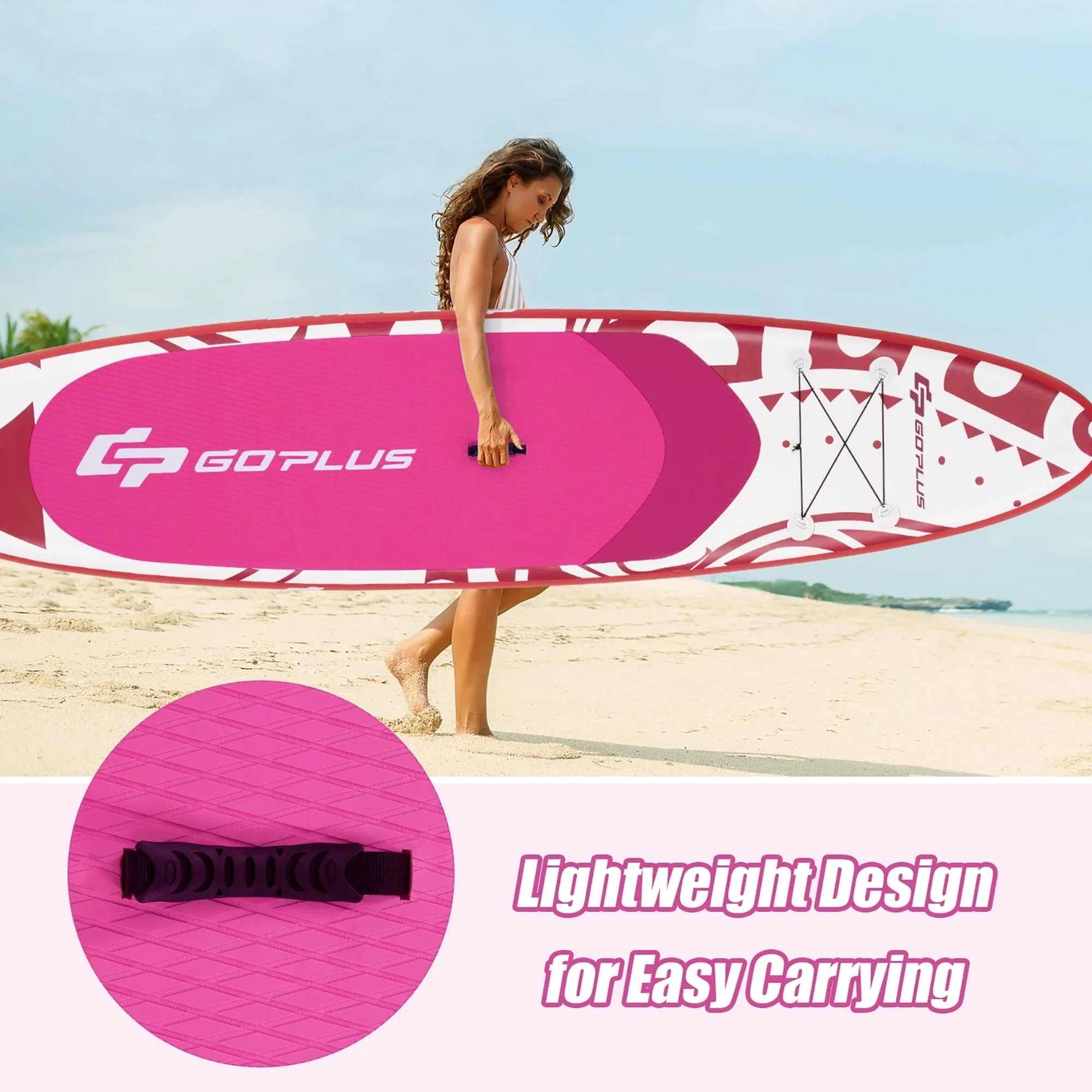 Goplus Inflatable Stand-Up Paddle Board 10.5 x 30 x 6 - Pink - Image 8 Goplus Inflatable Stand-Up Paddle Board 10.5 x 30 x 6 - Pink - Image 8