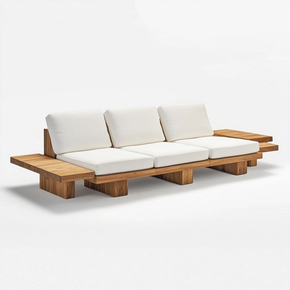 Sofá Modular de Madera para Sala con Cojines Blanco 3 Plazas