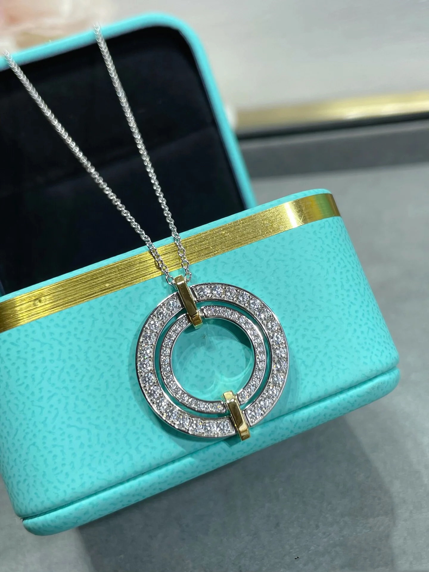 Tiffany Mixed Metal Color Large Round Pendant Necklace - Original Replica Club