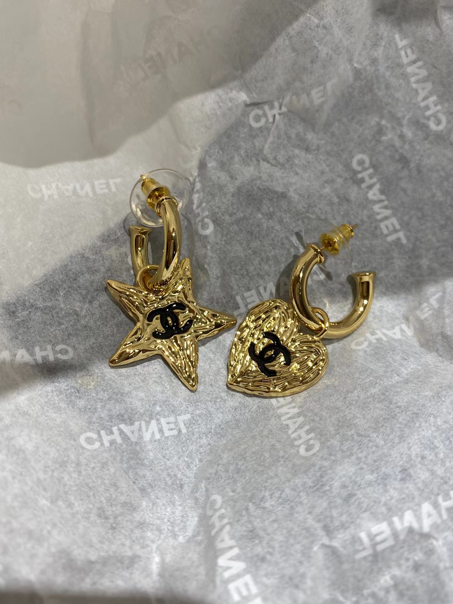 Chanel Asymmetric Star and Love Heart Dangle Earrings - Original Replica Club