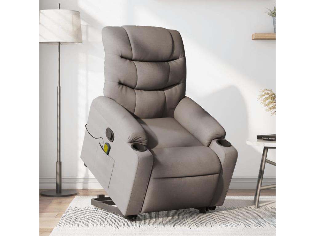 Sillón reclinable de masaje elevable tela gris taupé