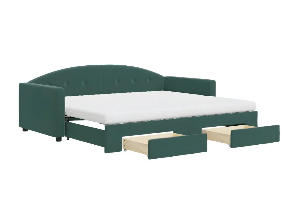 Sofá cama Alkifurniturees con cajones terciopelo verde oscuro 90x200 cm 69496VBWM