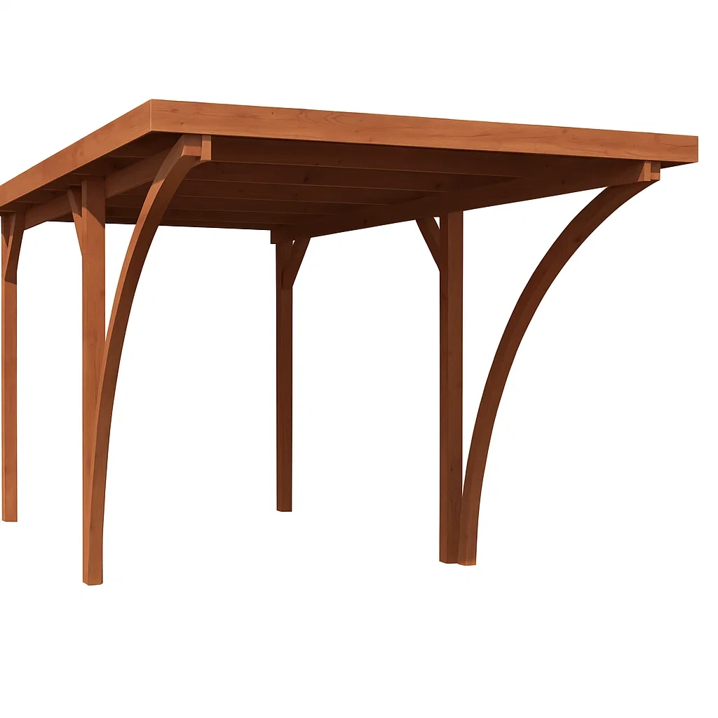 Carport de madera para coche 18m² marrón con tejado plano y soportes reforzados - PHmRups161qx
