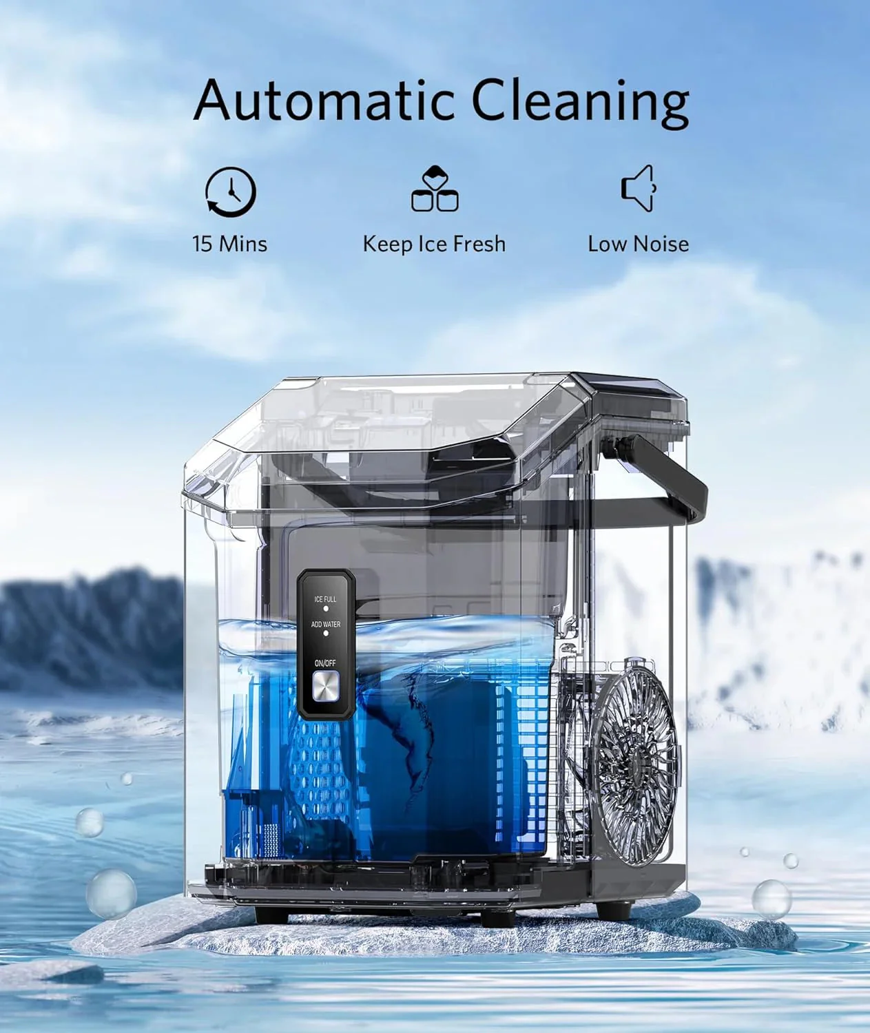 Nugget Ice Makers Countertop, Pebble Ice Makers with Soft Chewable Ice, Ready in 6 Mins, 35lbs/24H, One-Click Operation, Self Cleaning, Portable Ice Maker Machine for Home/Kitchen/RV/Camping
