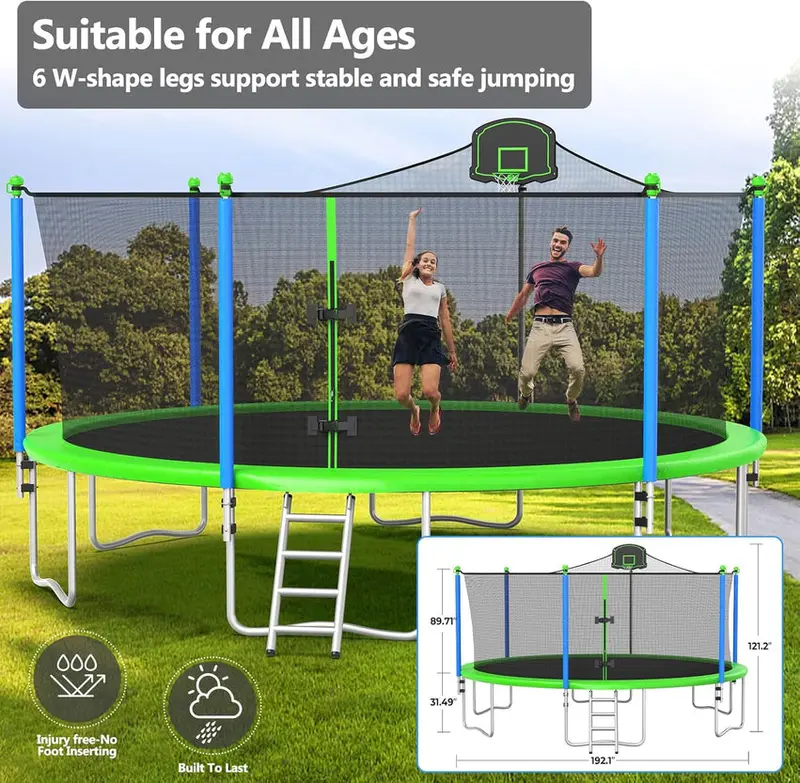 Trampoline With Enclosure Net And Adjustable Basketball Hoop - 8ft, 10ft, 12ft, 14ft, 15ft, 16ft - Image 67 Trampoline With Enclosure Net And Adjustable Basketball Hoop - 8ft, 10ft, 12ft, 14ft, 15ft, 16ft - Image 67