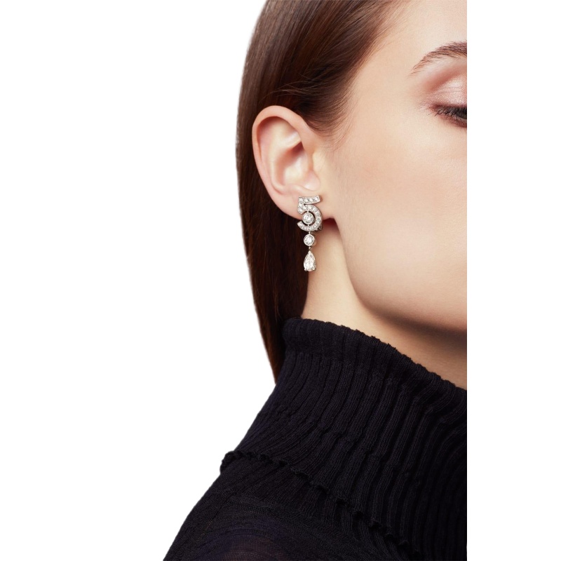 Replicate N°5 Drop White Gold Earrings(1:1 replica) - Original Replica Club