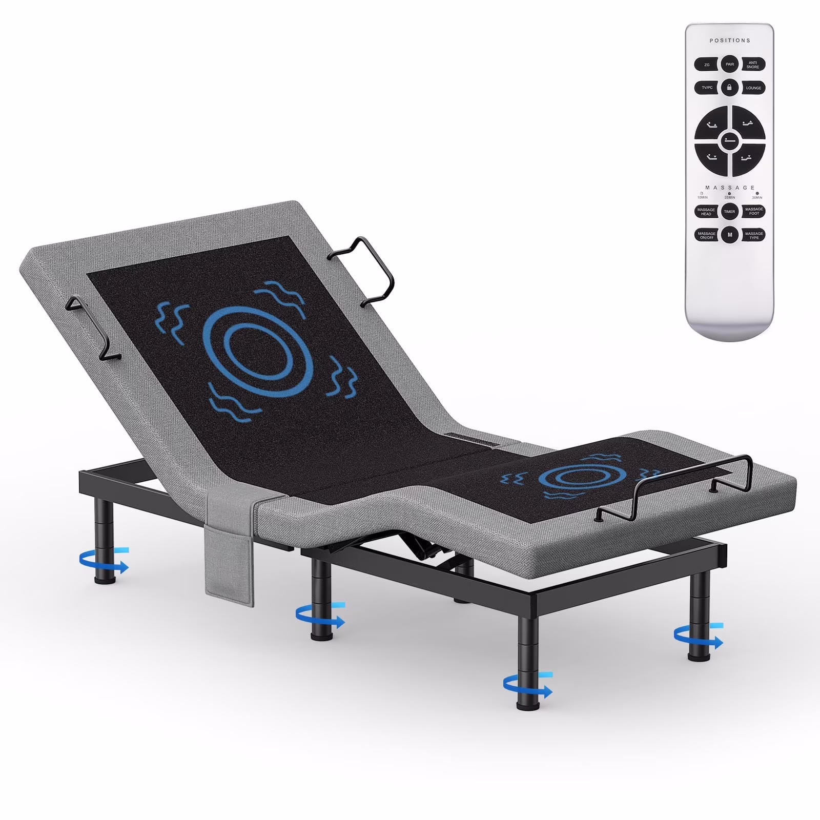 Raffle Pinker Adjustable Bed Frame Twin Size Power Bed Base Frame with Massage, Silent Dual Motors, Head Foot Incline(Split King/witout massage)