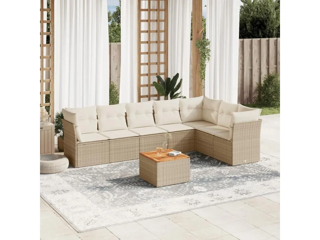 Juego de sofás de jardín con cojines beige 8 piezas ratán PE 41246ejkz