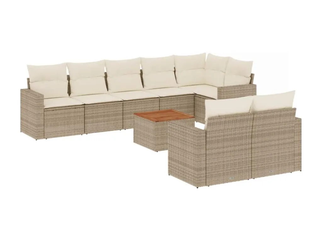 Set de sofás de jardín 9 piezas con cojines ratán sintético beige cxvk66089