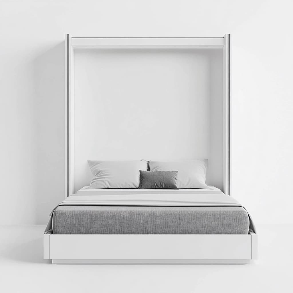 Cama abatible vertical blanco gris rectangular 150x200 cm estructura de madera