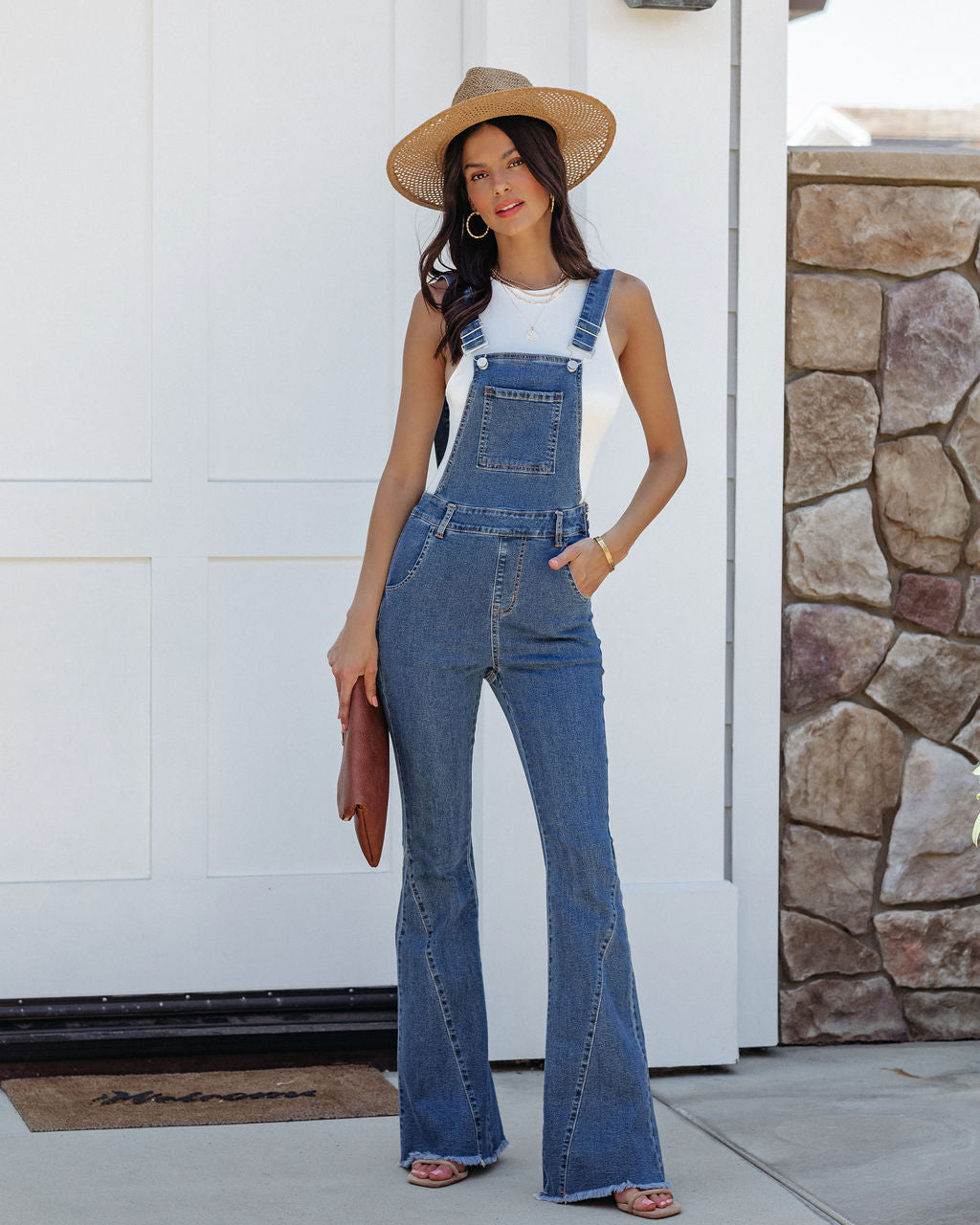 Endsville Bell Bottom Pocketed Overalls - Dark Wash - FINAL SALE - Se7enfashion