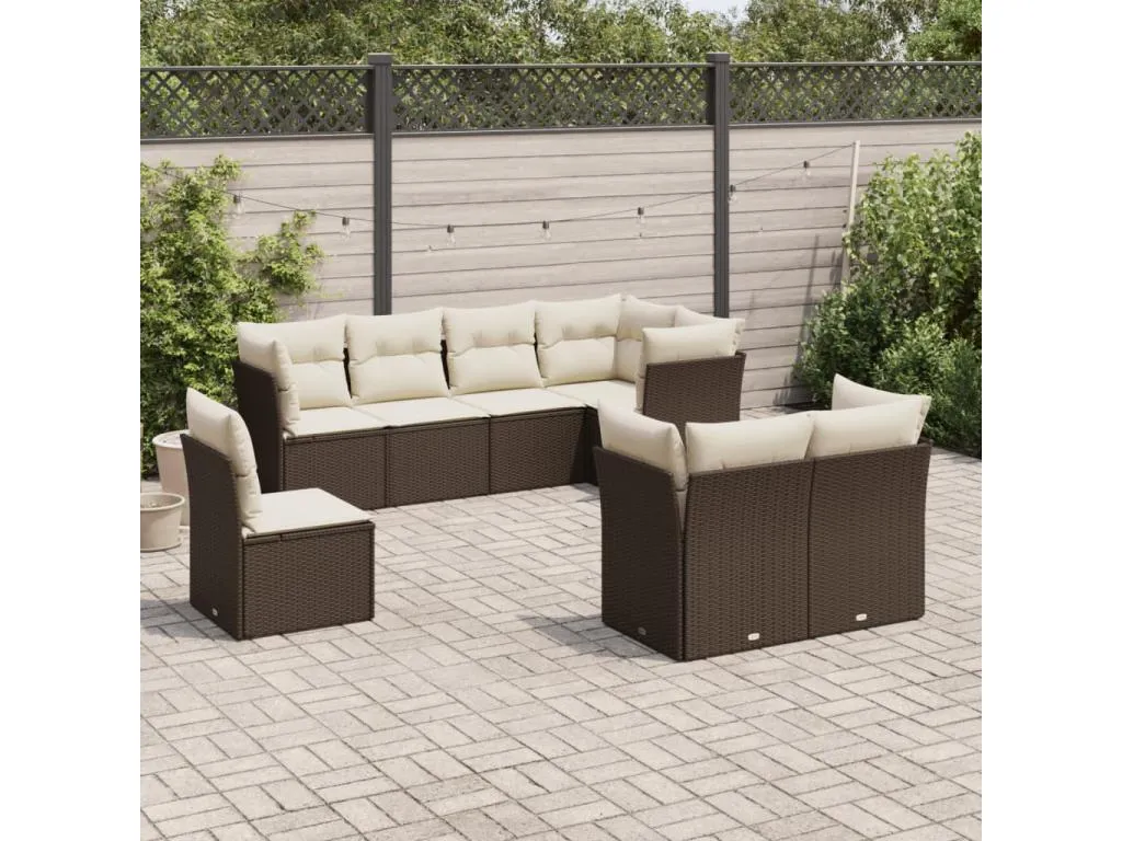 Set sofás de jardín 8 piezas y cojines ratán sintético marrón 05061abyn